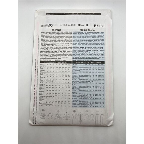 Butterick B5428 Misses Jacket Dress Skirt Pants Sewing Pattern Uncut Size 6-12 - Picture 2 of 2